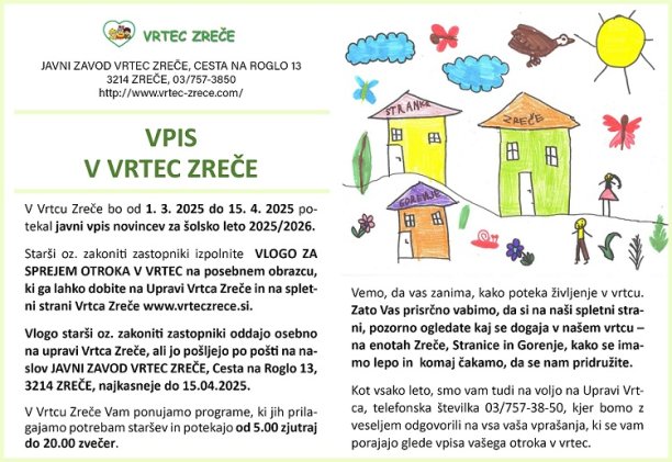 JAVNI VPIS NOVINCEV ZA ŠOLSKO LETO 2025/2026